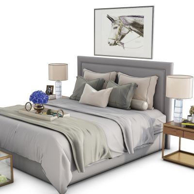 简欧床组合3D模型