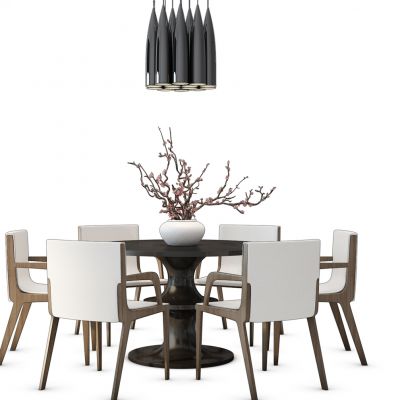 新中式餐桌椅吊灯组合