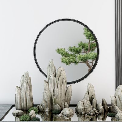 中式景观石头松树