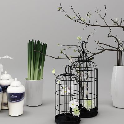 中式干枝花瓶鸟笼