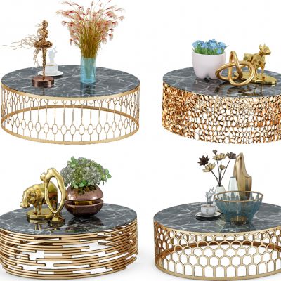现代金属茶几摆件组合