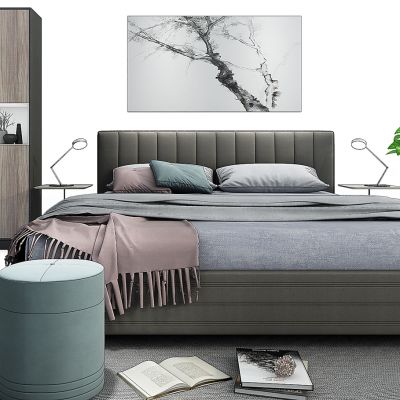 现代床柜子毯子