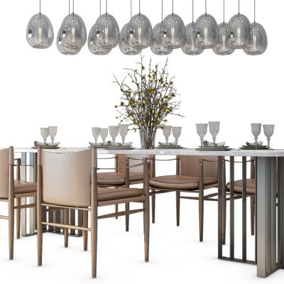 现代餐桌椅吊灯组合