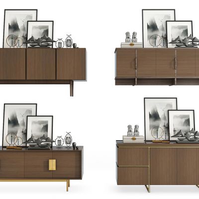 新中式实木电视柜摆件组合