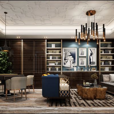 中式休闲娱乐室树根茶几