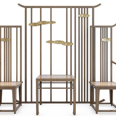 新中式桌椅边柜屏风组合