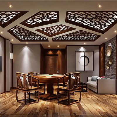 中式棋牌室麻将桌