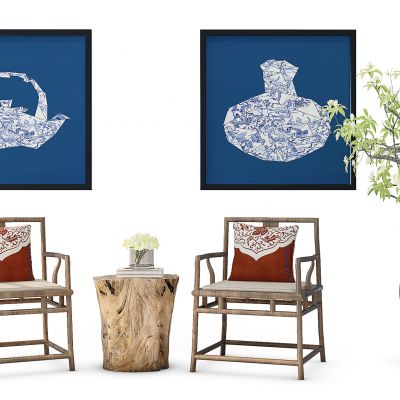 新中式单椅盆栽组合