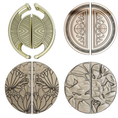 中式雕花五金大门半圆拉手把手组合