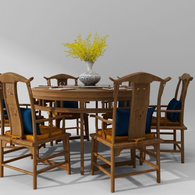 中式实木餐桌椅官帽椅