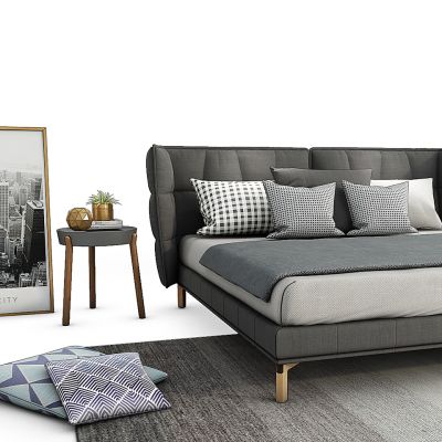 现代床装饰画组合