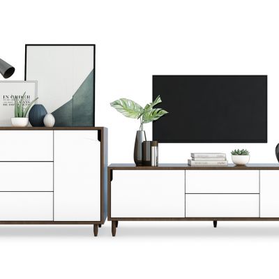 北欧实木电视柜边柜摆件组合