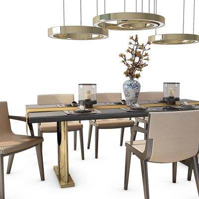 现代餐桌椅吊灯组合