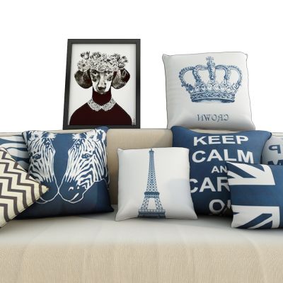 现代布艺动物图案抱枕装饰画组合