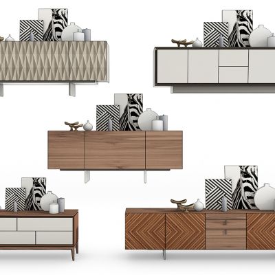 现代实木电视柜饰品摆件组合