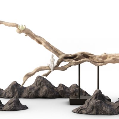 中式根雕石头假山摆件