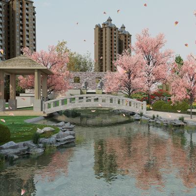 现代公园湖滨景观