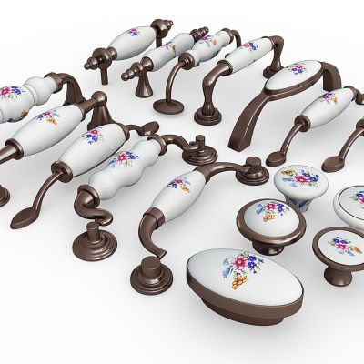 欧式仿古陶瓷红蓝花五金拉手把手