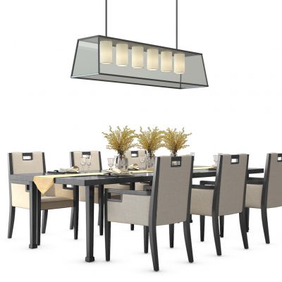 新中式餐桌椅吊灯组合