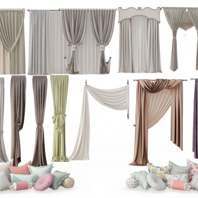 现代布艺窗帘抱枕组合