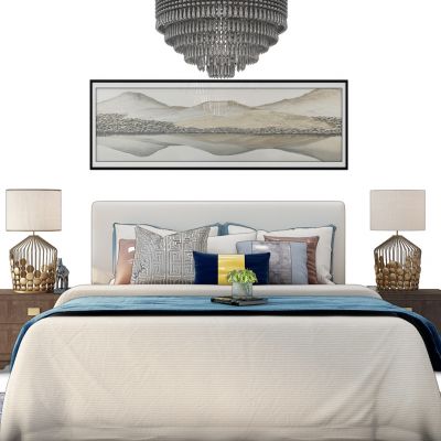 新中式床吊灯组合3D模型