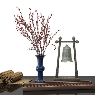 花瓶摆件竹简古钟算盘