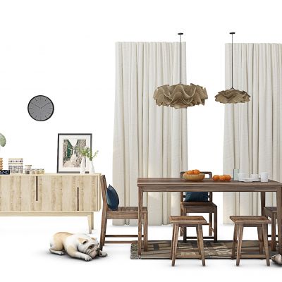 北欧简约边柜餐桌椅陈设品组合
