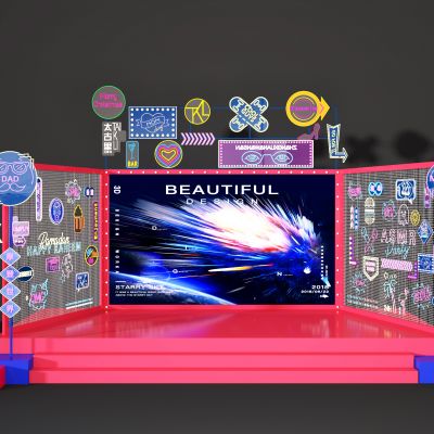 红色美陈 舞台 霓虹灯