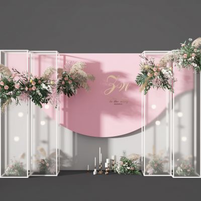 粉色合影区  花艺  背景墙