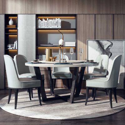 现代轻奢餐厅 桌子 单人椅 酒柜