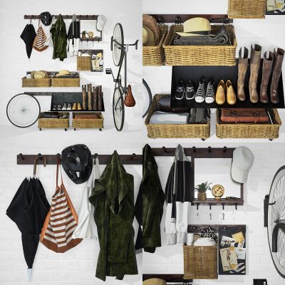 现代玄关 鞋子 靴子 自行车 帽子 头盔 包 衣服 雨伞 挂钩 衣帽架