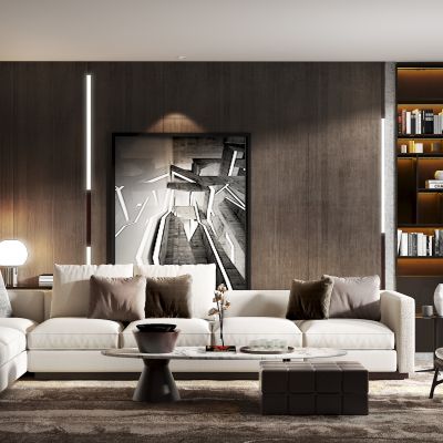 现代沙发组合 沙发 椅子 茶几 角几 台灯 装饰品