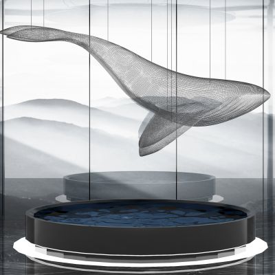 新中式鲸鱼天花艺术装置 雕塑_