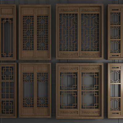 新中式实木雕花推拉门窗户 新中式窗户组合 新中式实木花格窗户