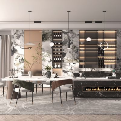 现代轻奢餐厅餐桌椅组合