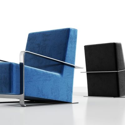 现代轻奢金属绒布皮革单椅组合