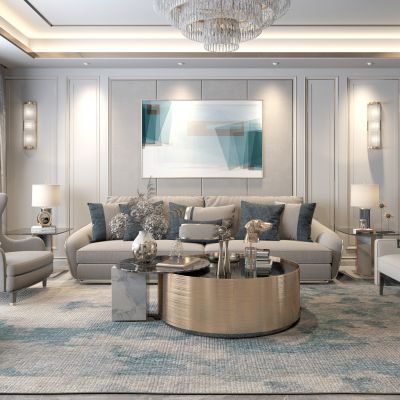 现代轻奢客厅 沙发茶几组合