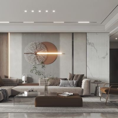 现代客厅餐厅，沙发，餐桌，电视柜