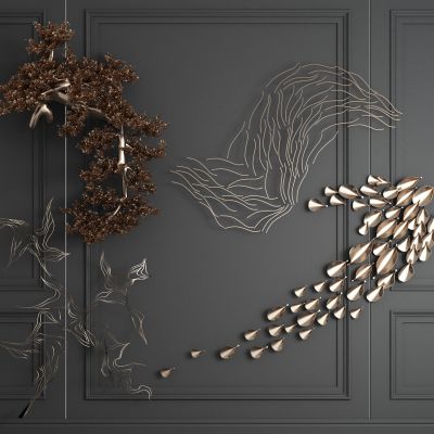 现代金属墙饰 金属挂件 树叶墙饰 松树墙饰