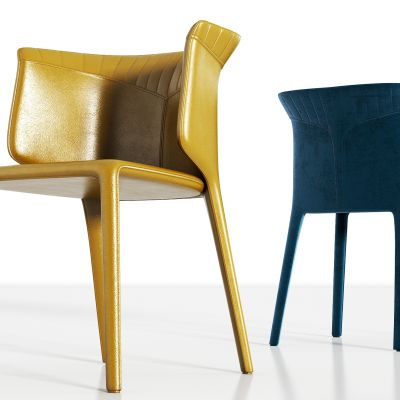 现代轻奢绒布皮革单椅组合