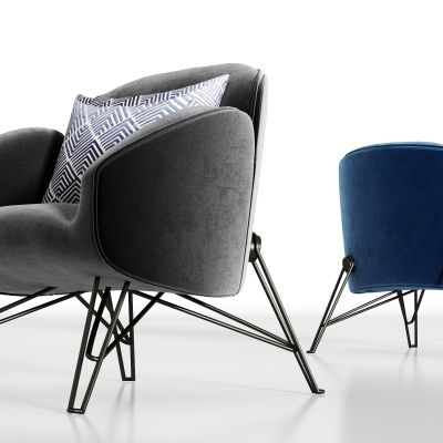 现代金属绒布单椅组合