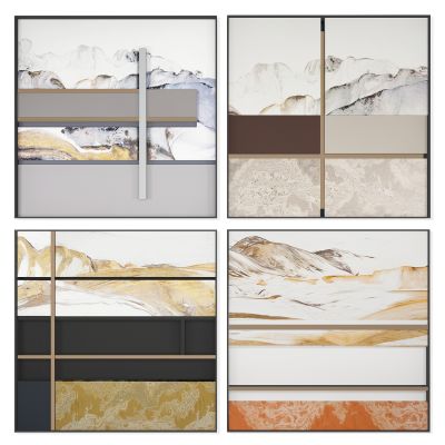 新中式装饰画挂画抽象画立体画山水画组合