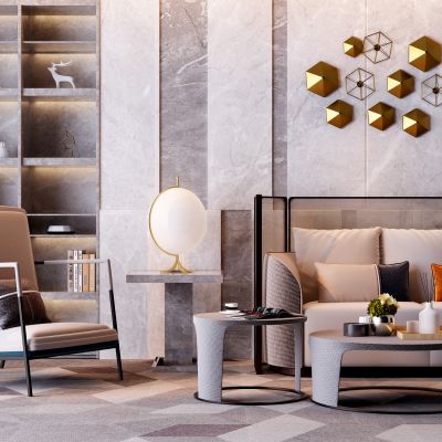 现代沙发茶几单人椅组合