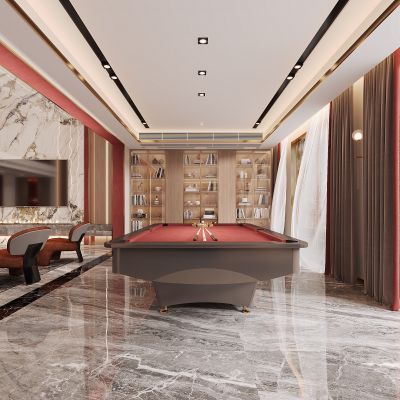 现代台球室，休闲区，台球