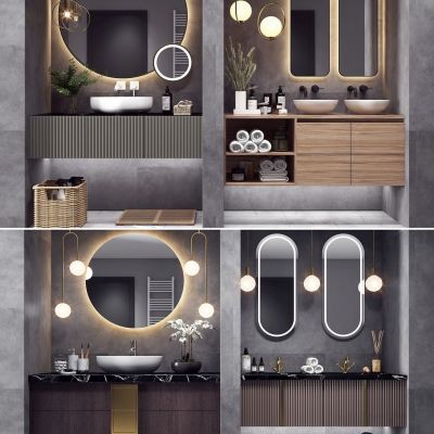 现代轻奢台盆柜卫浴饰品镜子组合