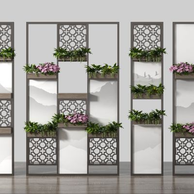 新中式花格绿植屏风隔断
