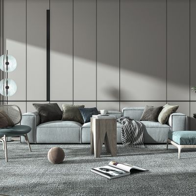 现代高级灰休闲沙发边几组合