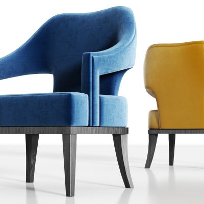 现代轻奢绒布皮革单椅组合