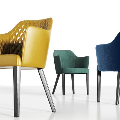 现代轻奢绒布皮革单椅组合