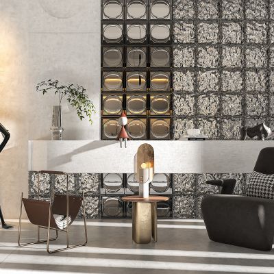 现代轻奢沙发玻璃砖玄关